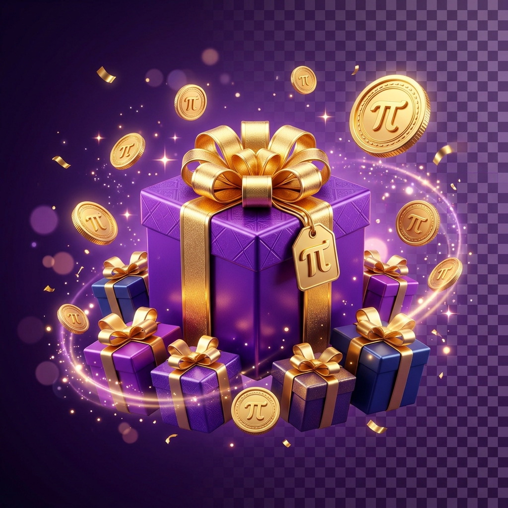 Pi Lottery prize boxes with golden Pi coins